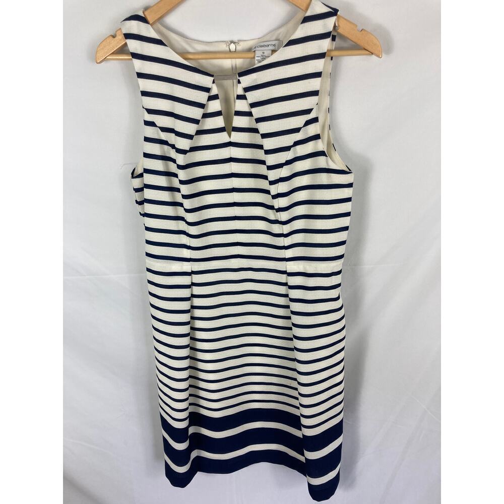 Liz Claiborne Pleated Blue White Stripe Sleeveless Dress Size 10